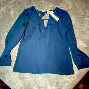 Creative Commune -stitch fix blue, silky, lace top